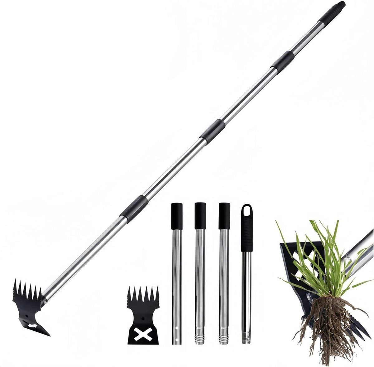Hoe Garden Tool, 58" Weed Puller Tool with Long Handle, 2 in 1 Hand Weed Rake and Hoe Garden Weeder Tool, Uprooting Pulling Weed Remover Tool for Yard, Patio, Lawn and Garden