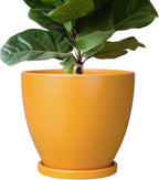 10 Inch Plant Pot - Ceramic Planter with Drainage Hole and Saucer, Modern Flower Pot, Round Planters for Indoor Plants, Home Patio Bathroom Porch Garden Living Room Decor, Orange