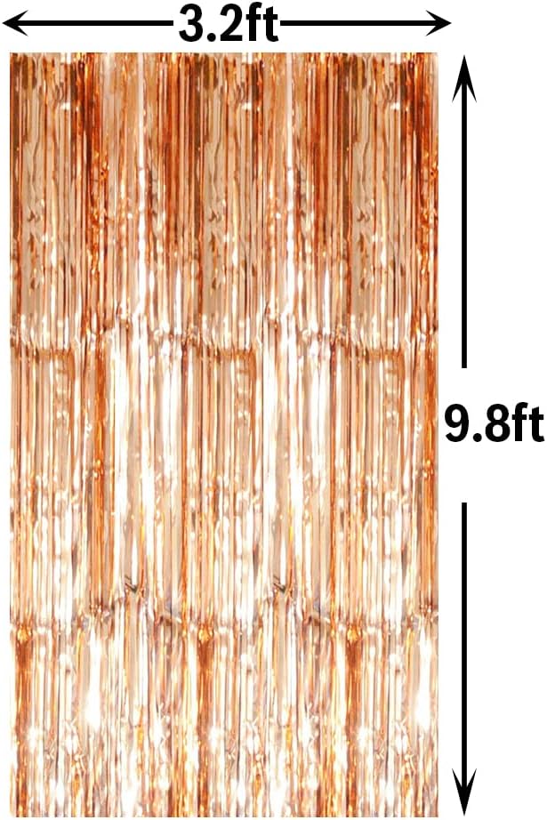 GOER 3.2 ft x 9.8 ft Metallic Tinsel Foil Fringe Curtains Party Photo Backdrop Party Streamers for Birthday,Graduation,New Year Eve Party Decorations Wedding Decor (3 Packs,Champagne Gold)