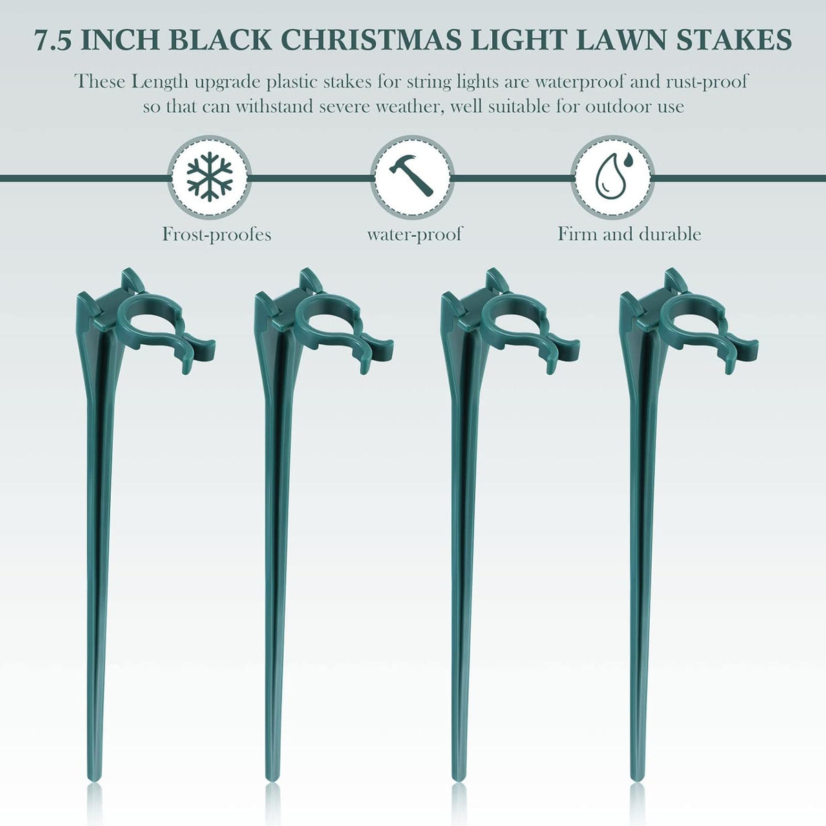 Jetec 200 Pieces Christmas Light Stakes Universal Yard Lawn Holiday 7.5 Inches Light Ground Stakes for C7 C9 String Lights Christmas Outdoor Lights Holders on Yards, Driveways (Green)