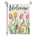 CROWNED BEAUTY Spring Garden Flag Floral 12x18 Inch Double Sided for Outside Tulips Welcome Burlap Small Yard Holiday Decoration