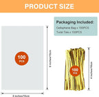 ZHEWTOEN Cellophane Bags, 100 Pcs 4x6 Inch Cellophane Treat Bags with Color Twist Ties, Clear Plastic Goodie Cello Treat Candy Bags for Cookies, Popcorn, Small Gift Wrapping, Party Favors