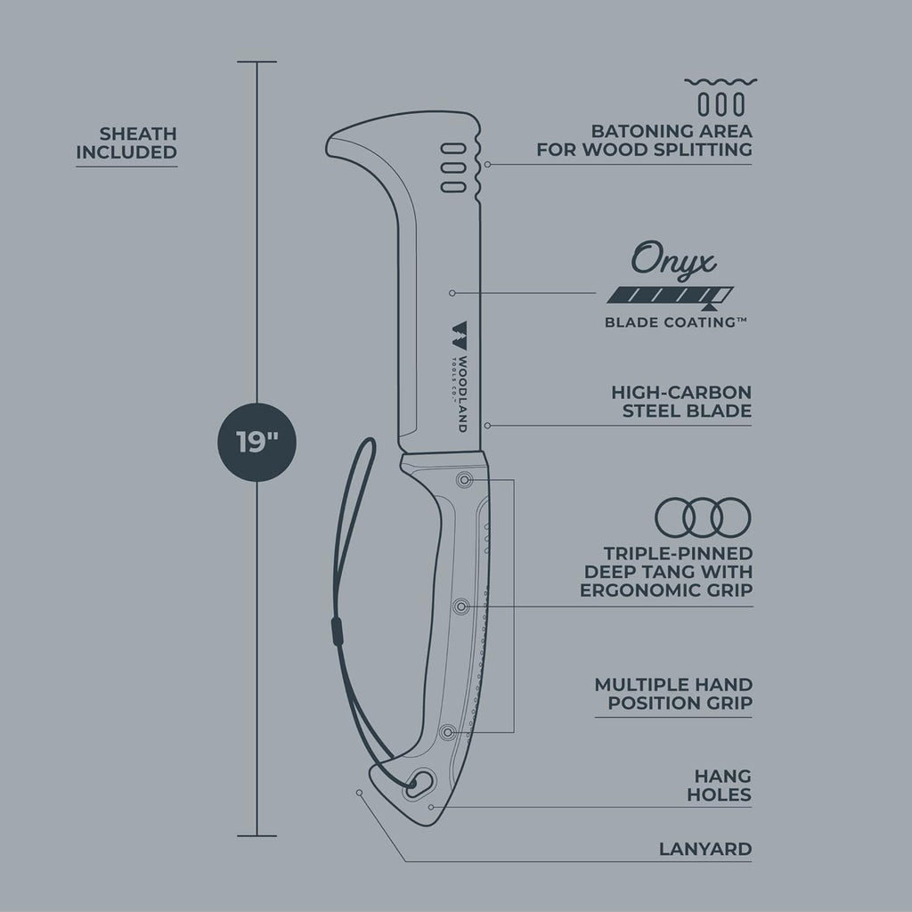 Woodland Tools Super Duty Brush Axe – 9 Inch Curved Blade with Triple Pinned Full Tang, Long Handle, Batoning Spine, and Ballistic Nylon Sheath – Manual Tool for Brush Clearing and Trail Work