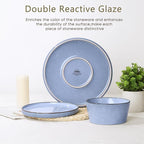 Herogo 12-Piece Stoneware Dinnerware Set for 4, Dinner Plates and Bowls Sets, Double Reactive Glaze Dishware Place Setting for Kitchen, Scratch Resistant, Microwave Safe, Haze Blue