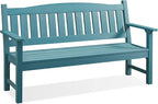 Psilvam 3-Person Outdoor Memorial Bench, All-Weather Poly Lumber Garden Bench, Rot-Resistant Outdoor Patio Bench for Park,Porch,and Church(Blue)