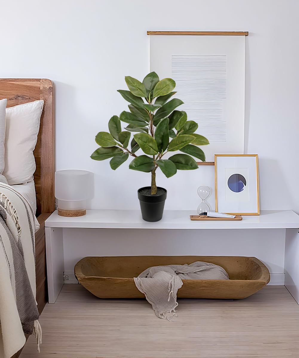 Briful Artificial Magnolia Tree in Black Pot – 26.3in Tall Faux Magnolia Greenery Plant Fake Potted Silk Tree for Home Office Room Kitchen Outdoor Porch Décor