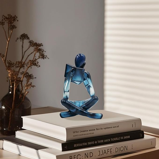 Reading Women Statue, Translucent Blue Resin Thinker Sculptures, Abstract Art Ornament, Modern Aesthetic Figurine Decoration for Home Living Room Bedroom Office Shelf Table Desk Bookshelf Decor