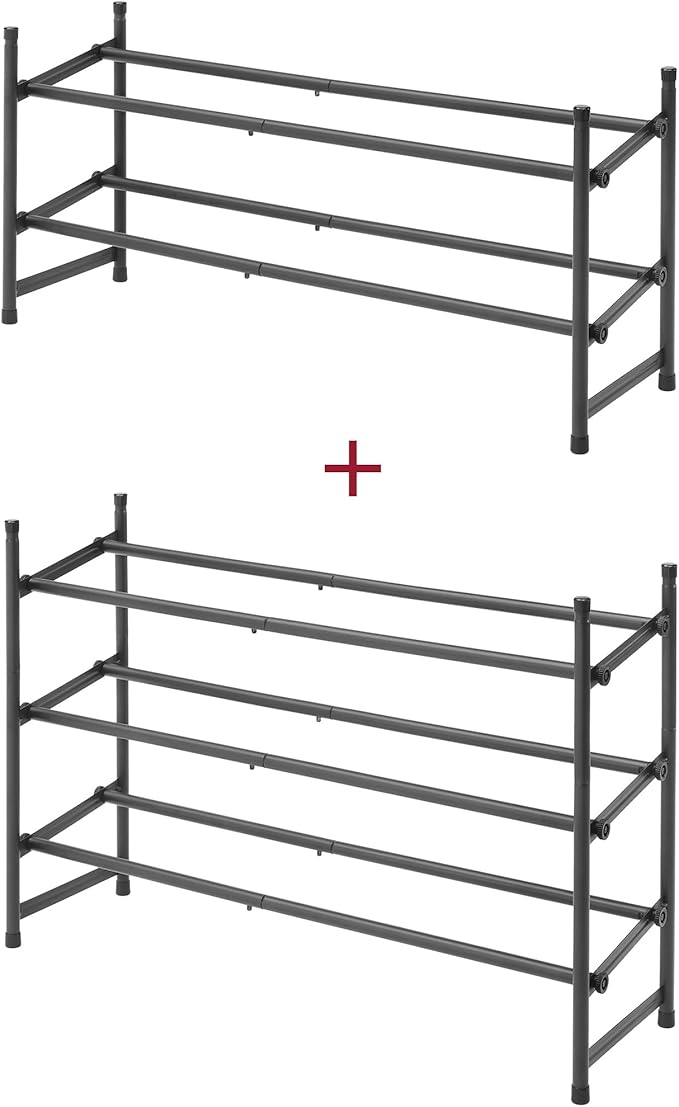 Tajsoon Expandable Shoe Rack for Closet 2 Tier, 28“-41“ Adjustable & Stackable Shoe Shelf Storage, Metal Shoe Rack Organizer for Front Door Entrance, Closet, Garage, Entryway, Black