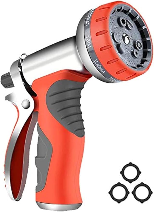 HmiL-U Garden Hose Nozzle Sprayer, Heavy Duty Metal High Pressure Water Gun, 9 Adjustable Watering Patterns Suitable for Watering Plants Washing Cars and Showering Pets