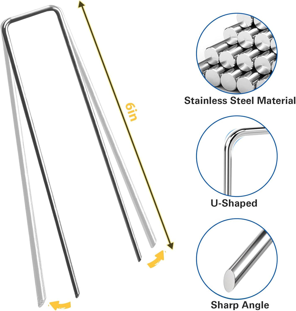 6 Inch Landscape Staples, More Thicker Heavy Duty 8 Gauge Galvanized Landscape Stakes, 125 Packs Garden Staples for Lawns, Weed Barriers, and Landscape Fabrics, Irrigation Hose, Tent Pegs ﻿