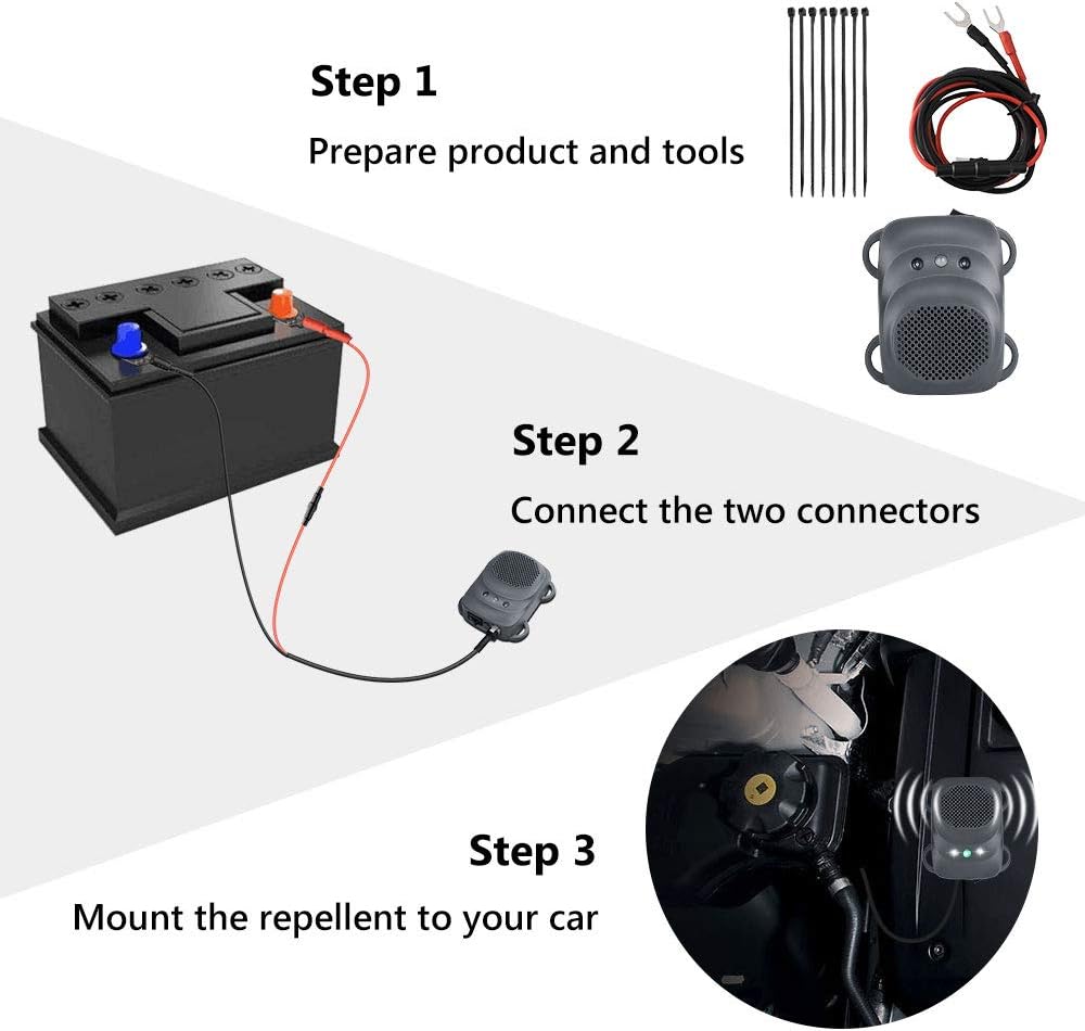 Under Hood Rodent Repellent for Car Engine with Strobe Lights Ultrasonic Mouse Repellent Mice Deterrent Rat Repeller Squirrel Repeller RV Protection for 12V 24V Car Battery 2 Pack