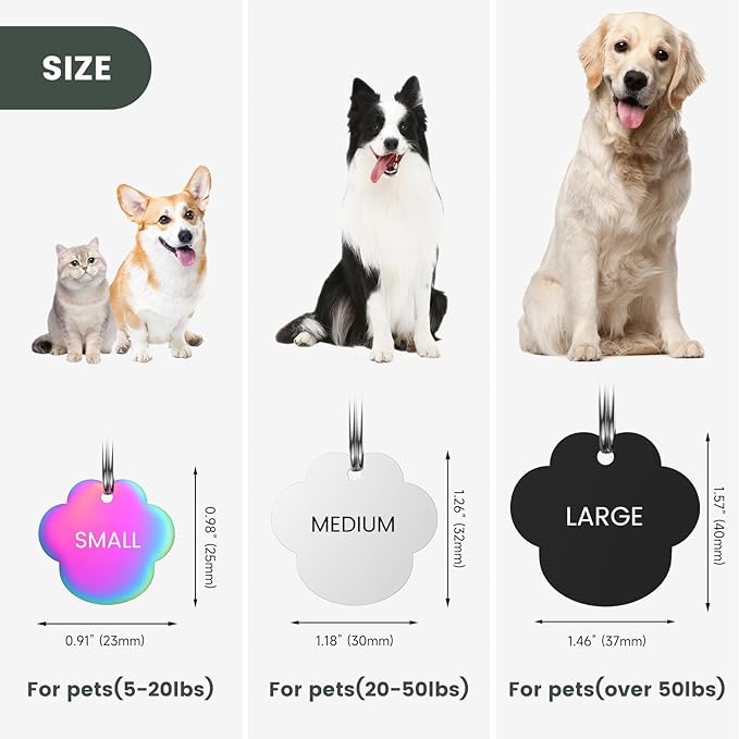 Dog Tags Engraved for Pets - YEHANTI Personalized Dog Tags with Lovely Icons, Durable Stainless Steel Pet ID Tags for Small Large Dogs Cats, Custom Dog Name Tags Engraved on Both Sides (Paw)