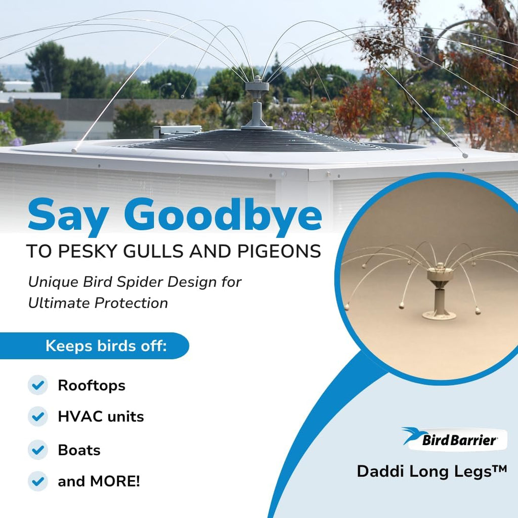Bird Barrier Daddi Long Legs - 6 Ft | Scare Birds Away with Innovative Bird Spider Design | Bird Deterrent for Outside | Easy Installation on Roofs, Boats & HVAC Units | Durable Stainless Steel/Delrin