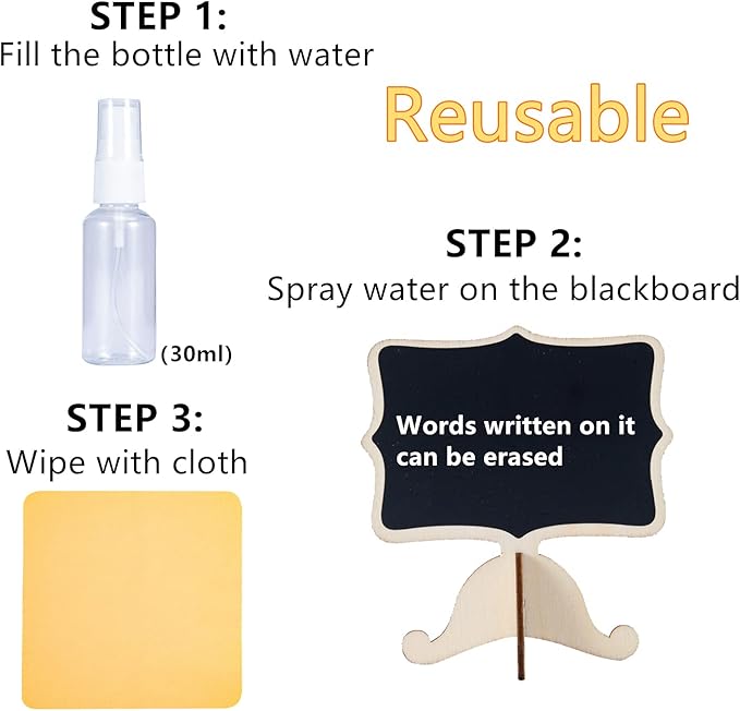 Reusable 20 Pcs Mini Chalkboard Signs with Easel Stand for Food Labels, Weddings, Birthday Parties, Message Board Signs and Event Decorations,Include 12 Colors Water-Based Chalks