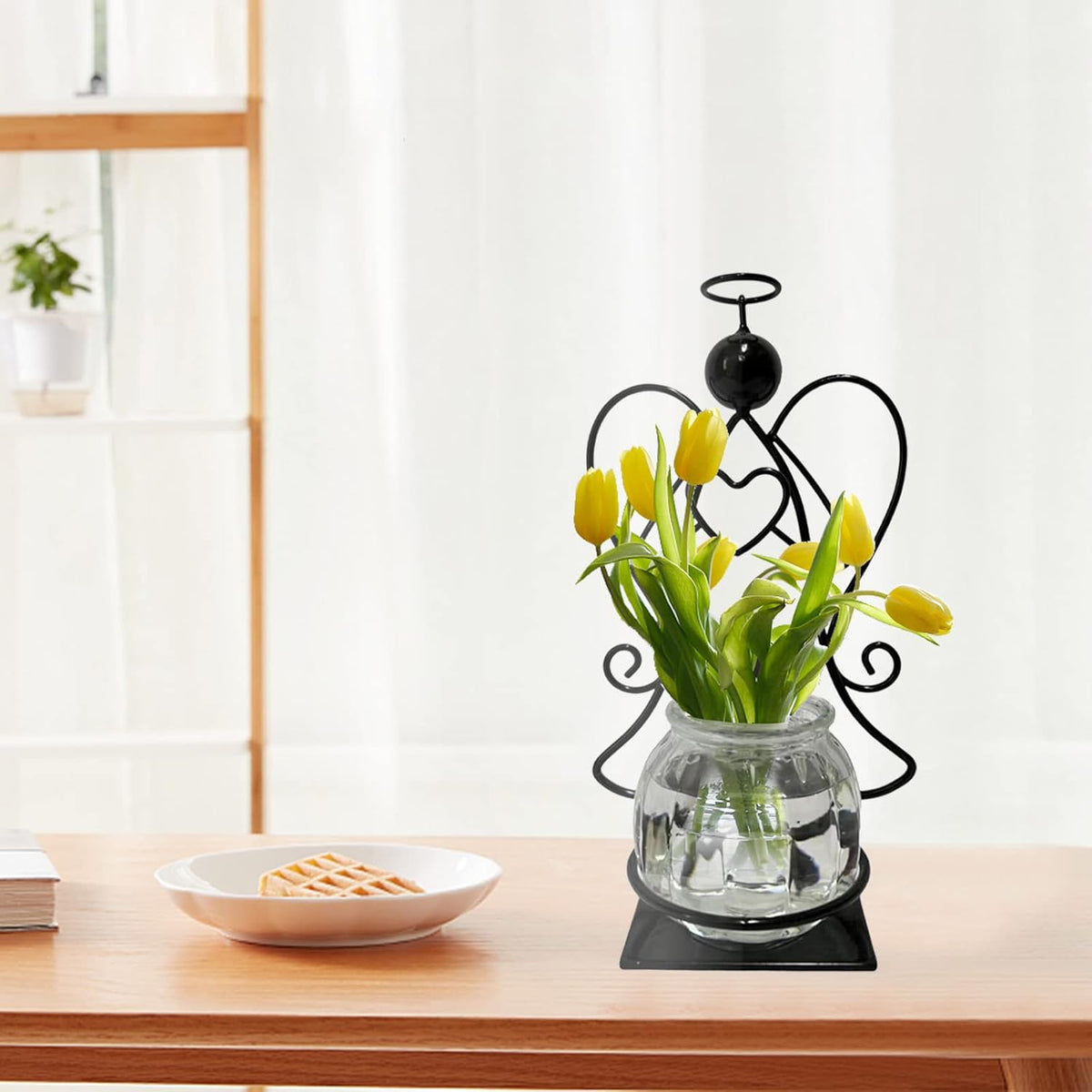 Angel Plant Terrarium with Metal Stand, Air Planter Bulb Glass Vase Metal for Hydroponics Home Garden Office Decoration-Plant Lover's Gift for Women (Angel)