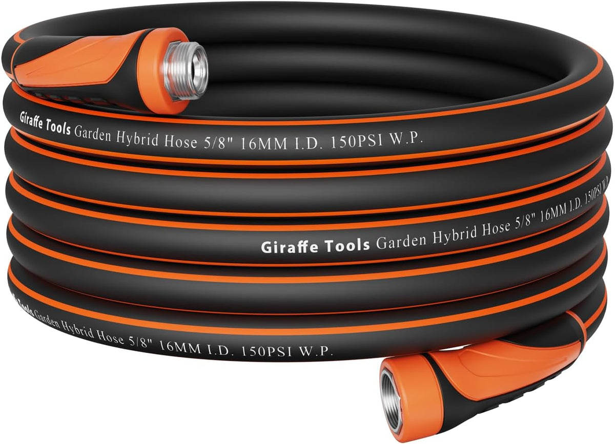 Giraffe Tools Garden Hose 50ft x 5/8", Water Hose Heavy Duty, Flexible, Lightweight Hybrid Hose with Swivel Handle, Male to Female Fittings, Burst 600 PSI