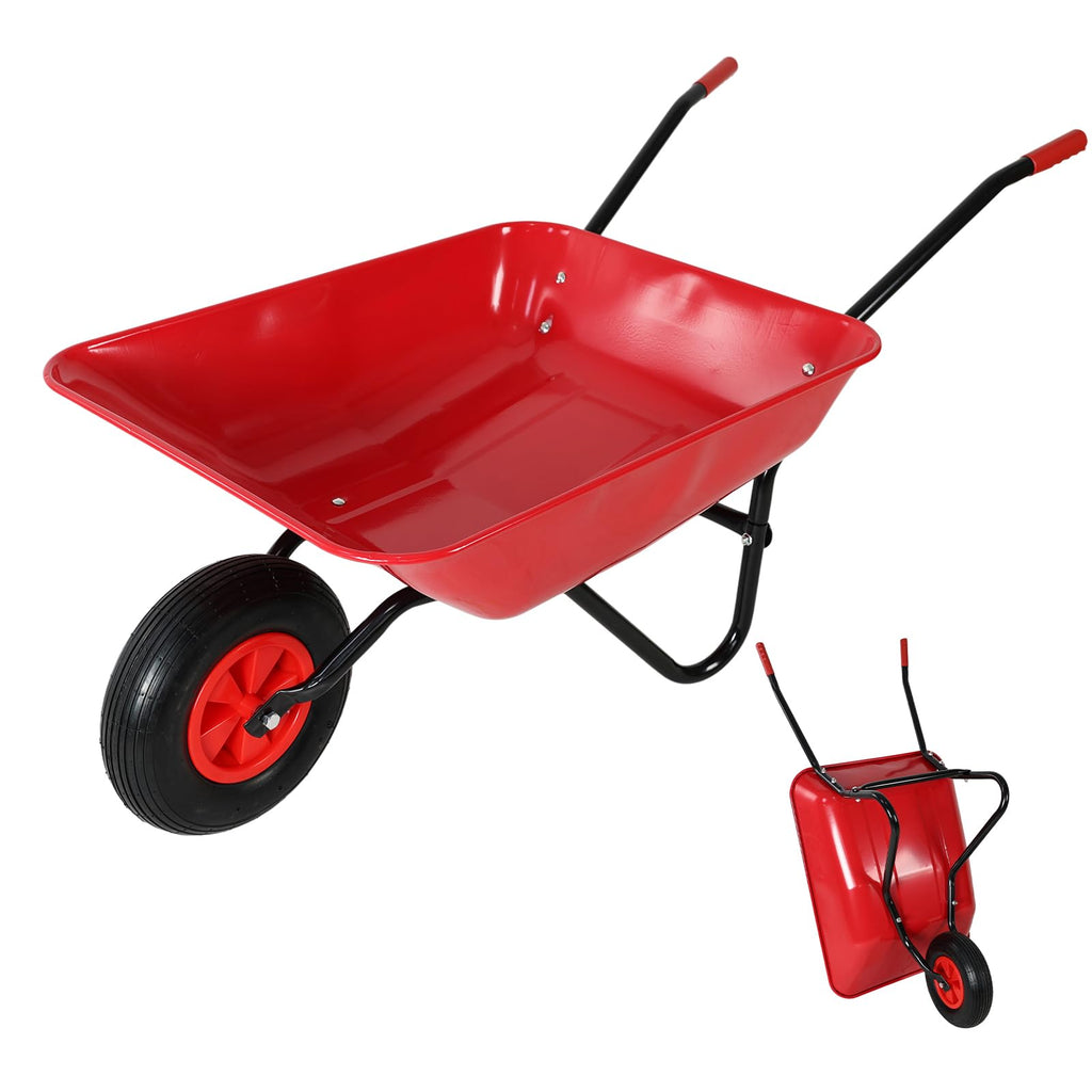 Heavy Duty Steel Tray Garden Wheelbarrow with 12" Pneumatic Single Wheel