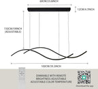 Modern Led Pendant Light, Dimmable Black Led Chandelier for Dining Room Light Fixture Over Table Creative Wave Pendant Light for Kitchen Island, Dining Room, Bedroom