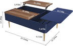 HLR 47" Dual Lift Top Coffee Table with Storage, Modern Wood Fluted Coffee Table with Hidden Compartment for Living Room, Office, Blue