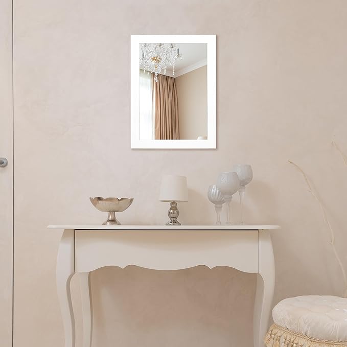 BOMINICA Rectangular Wall Mirror Framed Decorative Mirror 12” x 16” for Bathroom, Living Room, Vanity, White