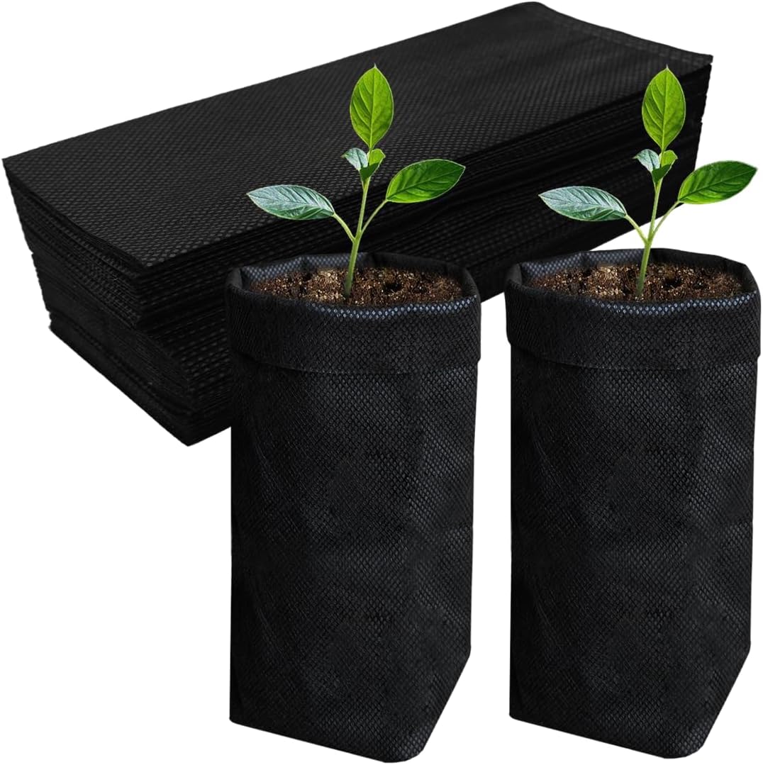 Belit 100 Pcs 10.2" H Deep Nursery Grow Bags, Non-Woven Plants Pots Container for Starting Rooted Plants Vegetable, Flower, Seedling Tree, Black