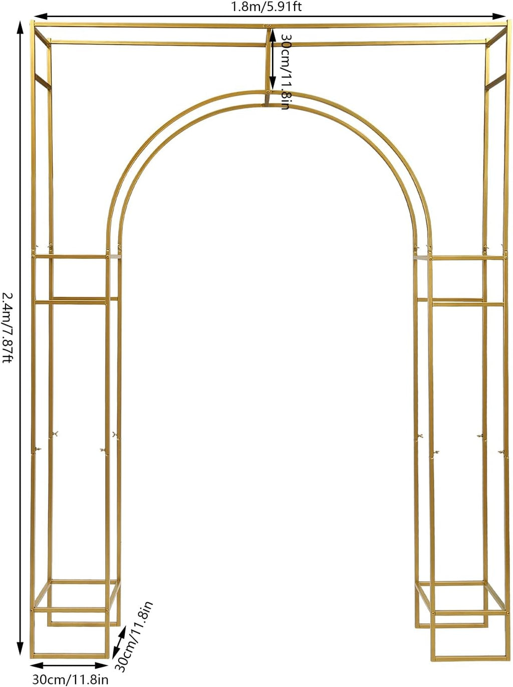 Wedding Arch Backdrop Stand, Gold Double Square Arch Backdrop Stand for Ceremony, 7.87ft Tall Metal Open Balloon Arches Garden Arbor Frame for Photo Background Decoration