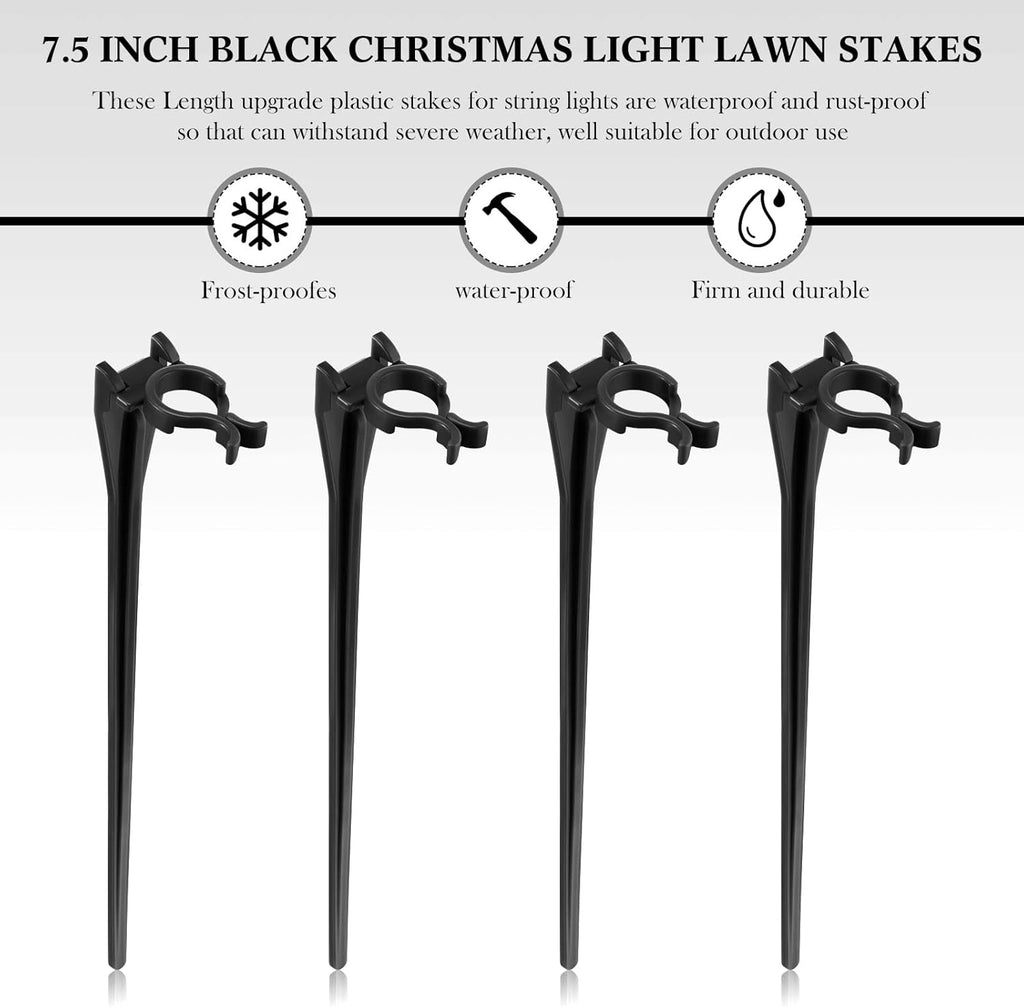 Jetec 120 Pieces Christmas Light Stakes Universal Yard Lawn Holiday 7.5 Inches Light Ground Stakes for C7 C9 String Lights Christmas Outdoor Lights Holders on Yards, Driveways (Black)