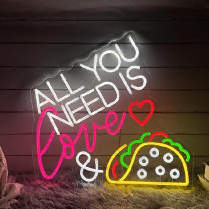 All You Need Is Love & Taco Custom Mexican Restaurant LED Neon Sign Night Light Home Wall Decor For Tacos Party Fast Food Coffee Decoration Size:18x19inches