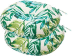 Bistro Chair Cushions 15 inch,Set of 2,Tufted Tropical Round Chair Cushions with Ties,15"x15"x4",Water Resistant Round Seat Cushion for Barstool,Patio Garden Kitchen Outdoor Furniture(Palm Leaf)