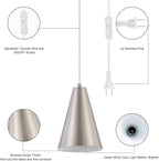 Brushed Nickel Plug In Pendant Light,Hanging Lights with Plug In Cord On/Off Switch, Mini Silver Pendant Lights for Kitchen Island,Modern Chandelier with Metal Shade,Hanging Lamps for Bedroom
