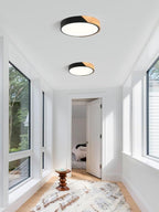 Modern Dimmable Black Flush Mount Ceiling Light Wood Close to Ceiling Lights for Bedroom Round Ceiling Lamp Lighting Fixture for Hallway Kitchen Laundry Room(11.8in)