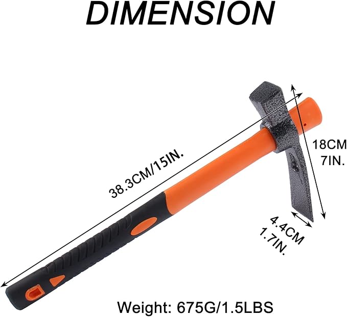 Dual Head Hammer Hoe with Heavy Duty Forged Adze and Ergonomic Non-Slip Handle for Gardening, Hunting, Landscaping Outdoor 39mm/15-Inch