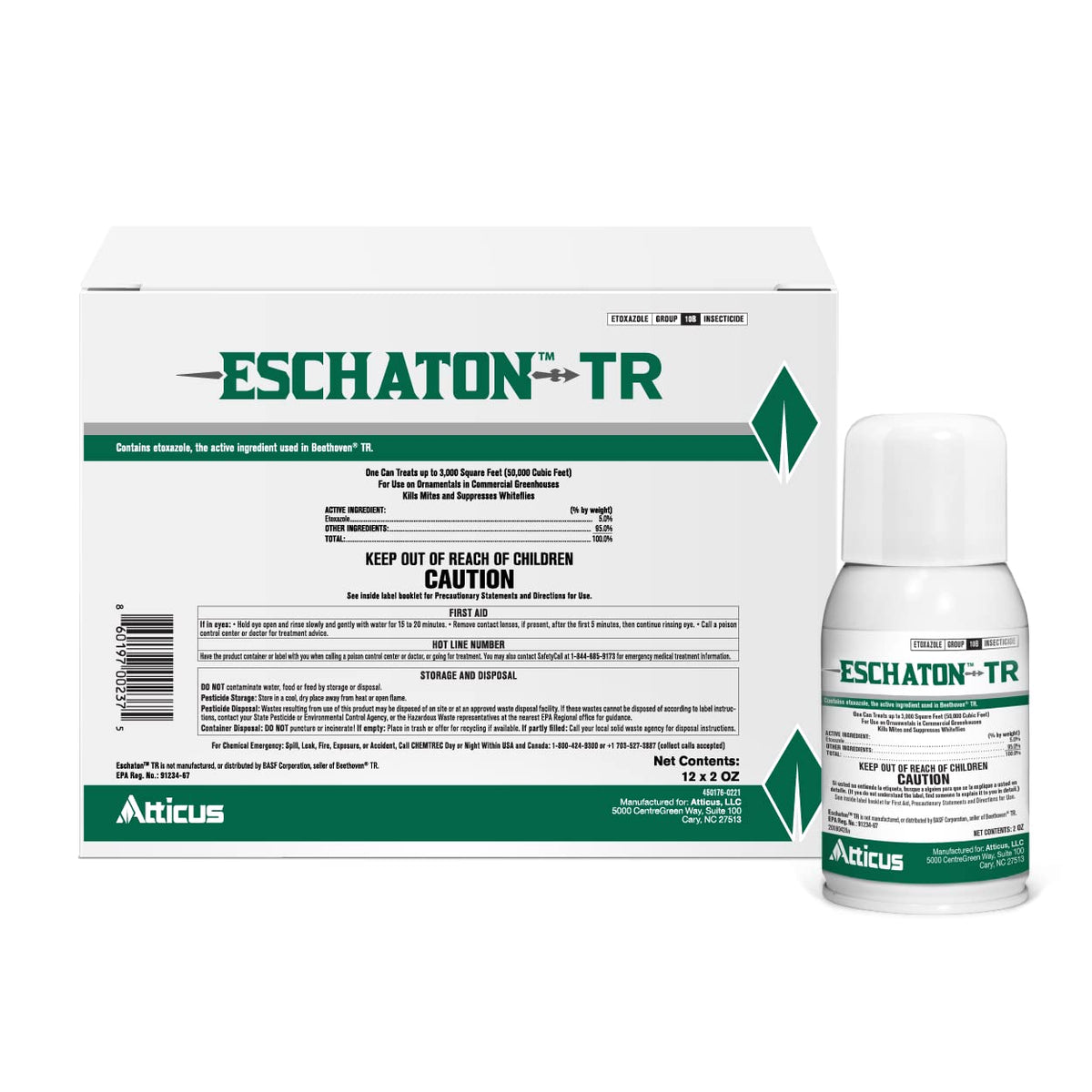 Atticus Eschaton TR Greenhouse Fogger (2oz Can) - Total Release Etoxazole Insecticide/Miticide - Kills Mites and Suppresses Whiteflies (12 Pack)