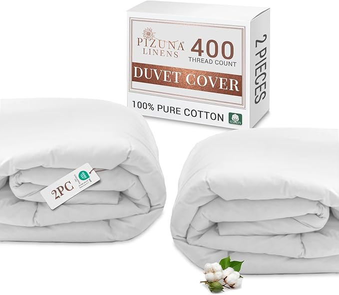 Pizuna Pure 100% Cotton Duvet Cover Queen Size 1 PC, Luxurious 400 Thread Count Long Staple Cotton Duvet Cover, Soft Sateen Weave Comforter Cover, Button Closure (White Duvet Cover Only, Queen)