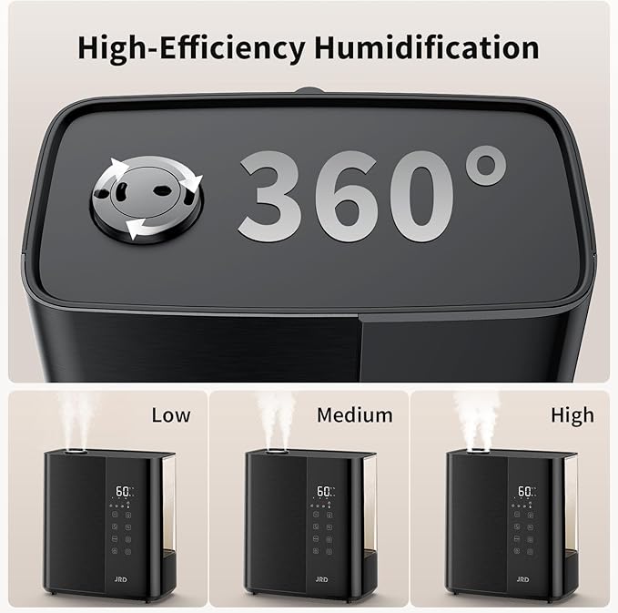 JRD Smart Humidifiers for Bedroom, 5L Warm & Cool Mist Ultrasonic Air Humidifier for Large Room Home Indoor, 50Hrs Quiet Runtime for Baby, Plants, Remote Control, Auto Humidity Sensor, 12H Timer