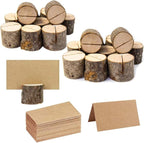 20Pcs Rustic Wood Table Numbers Holder and 30Pcs Kraft Table Place Cards Wood Place Card Holder Party Wedding Table Name Card Holder Memo Note Card