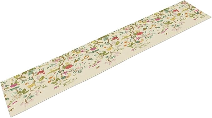 Floral Table Runner, Vintage Birds Wildflowers Herbs Nature Theme Linen Long Table Kitchen Dining Table Holiday Party Decorative Table Runner,13in（33cm） W * 108in（274cm） L