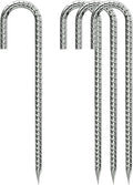 Rebar-Stakes-12-Inch, Ground Stakes Heavy Duty J-Hook Galvanized Anti-Rust Heavy Duty Ground Anchors for Garden Dog Fence Chicken Coop Christmas Decorations Deer Fence 4pcs