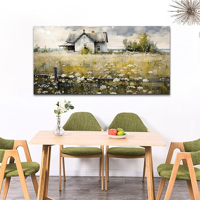 FUHAIHUA Canvas Wall Art For Living Room Large Wall Decor For Office Bedroom Wall Decor Art Watercolor Pictures Rural Landscape Paintings Mural Farmhouse Modern Wall Artwork Decorations 30x60 In