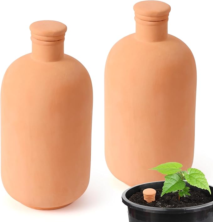 2pcs large Plant Watering Globes Ollas 10×5×5inch 61oz Terracotta Watering Pot Self Watering Planter Terra Cotta Clay Watering Spikes for Indoor Outdoor Plants Indoor Outdoor Large Reservoir Bulbs
