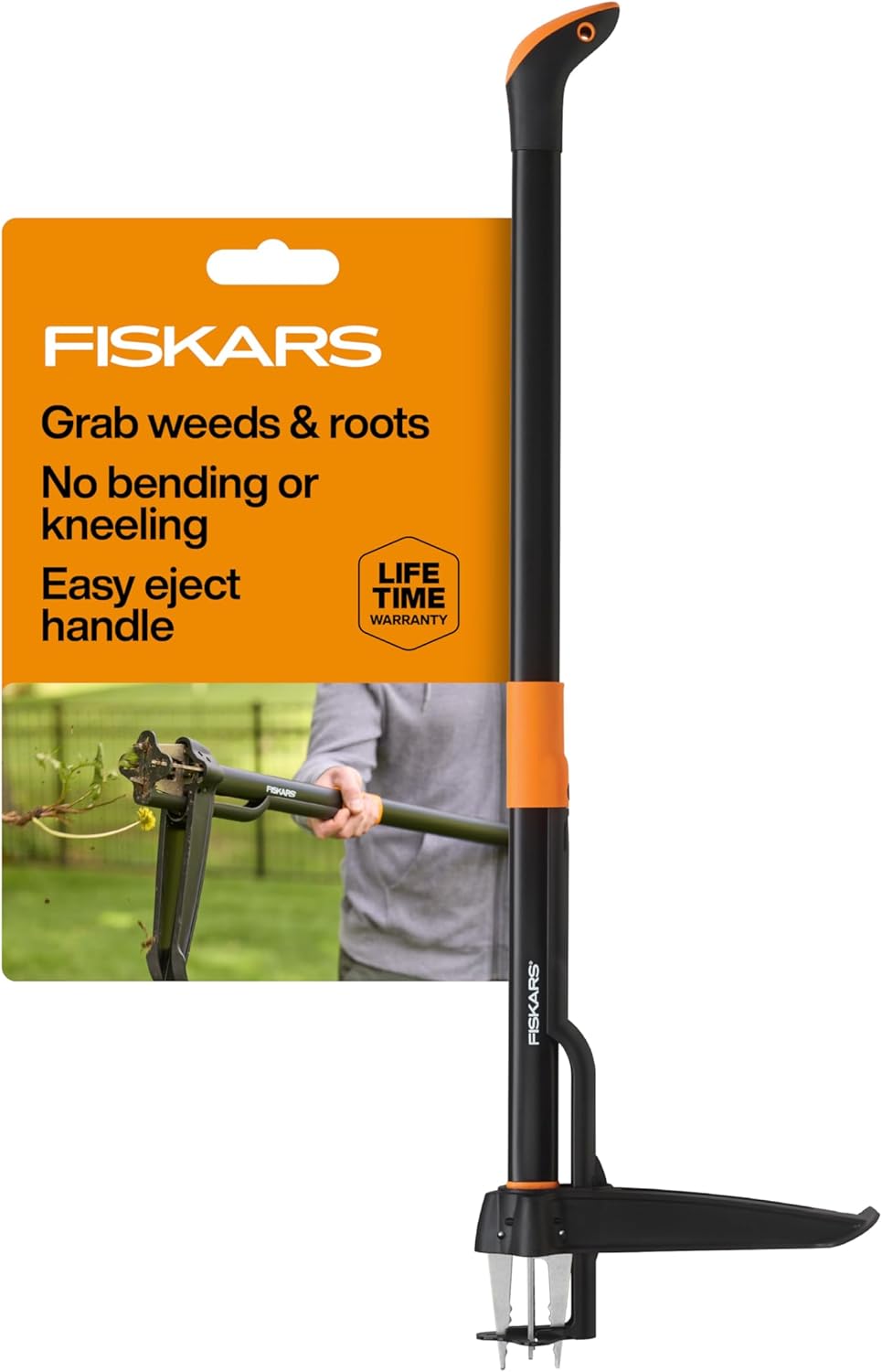 Fiskars 4-Claw Stand Up Weed Puller Tool, Gardening Hand Weeding Tool with 39" Long Ergonomic Handle with Easy-Eject Mechanism