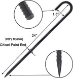 VVOKGO Rebar Stakes 24 Inch J Hook Heavy Duty Ground Anchors (8pcs), 3/8 Inch Diameter Metal Steel Extra Long Fence Stakes with Chisel Point End for Greenhouse, Gazebo, Carport, Camping Tents, Black