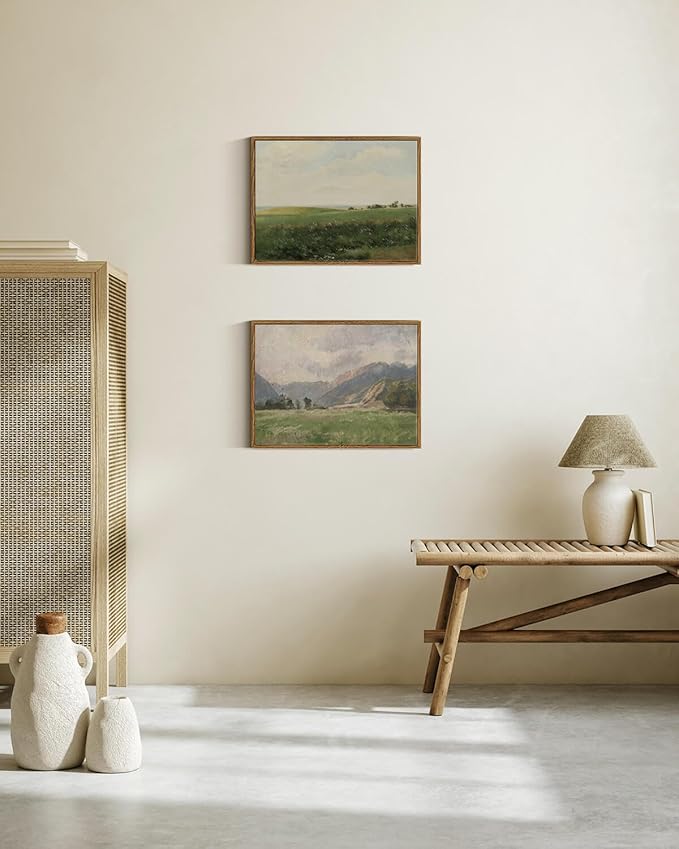InSimSea Framed Canvas Wall Art Vintage Decor, Country Wall Art for Living Room, Vast Grassland Bathroom Pictures Wall Decor, Landscape Painting Home Decor, Office Dining Room Decor, 12"x16"