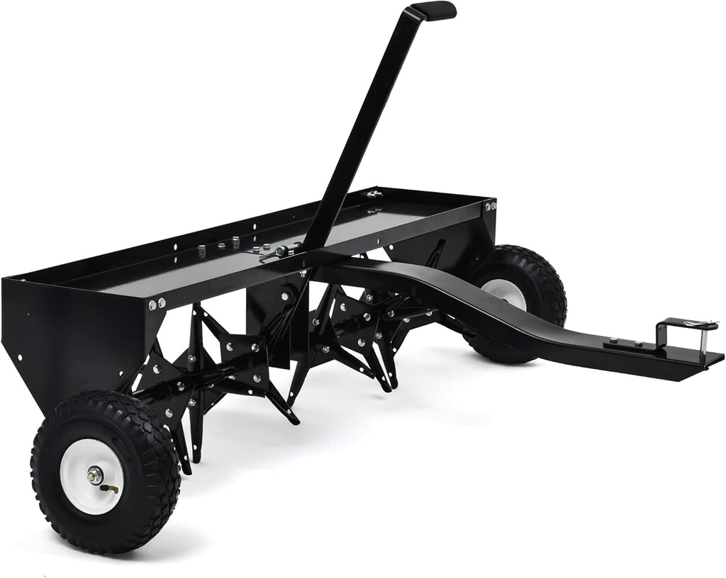 YITAMOTOR 48" Tow Plug Lawn Aerator with Universal Hitch,Black Painted Galvanized Steel with Tray and Inflatable Wheels, Lawn Aerator Tow Behind for Garden, Farm and Lawn