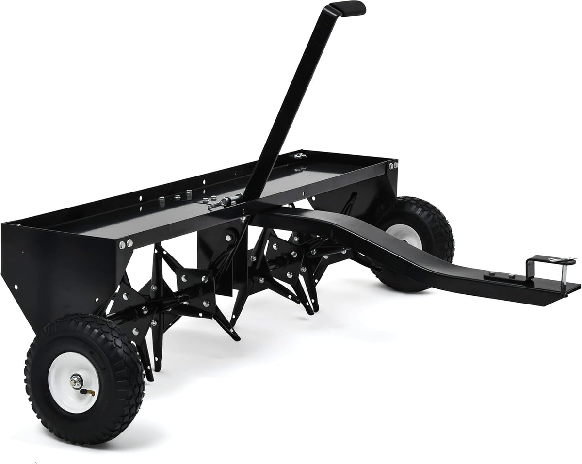 YITAMOTOR 48" Tow Plug Lawn Aerator with Universal Hitch,Black Painted Galvanized Steel with Tray and Inflatable Wheels, Lawn Aerator Tow Behind for Garden, Farm and Lawn