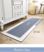 MontVoo-Bath Mat Rug Runner Long Bathroom Mat Rug Non Slip Super Absorbent Stain Resistant Quick Dry Thin Bathroom Rug Fit Under Door-Bath Mats for Bathroom Floor Bathtub Vanity-Bathmat 17"x59" Blue