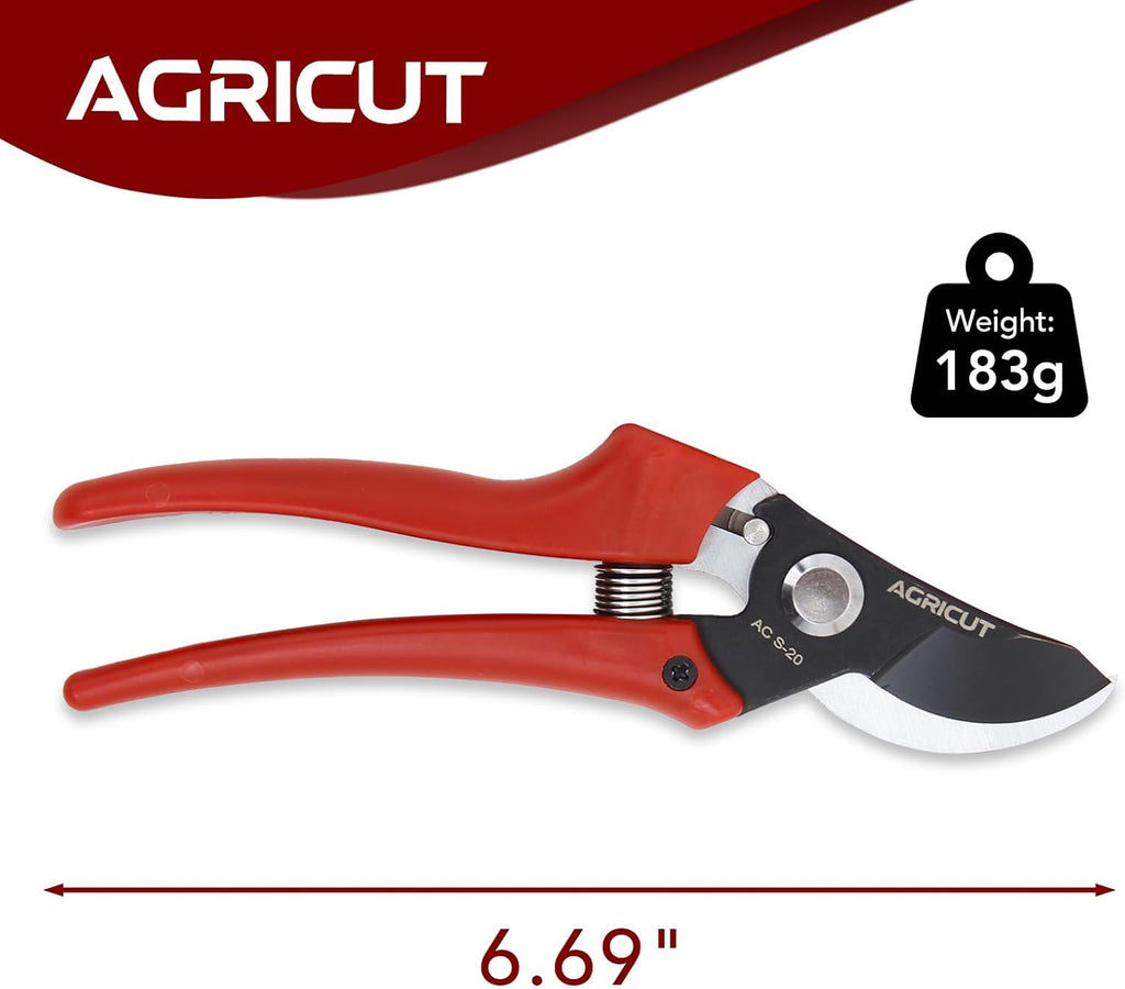 AGRICUT Bypass Pruning Shears Gardening - 4/5 Inch Cut Capacity Garden Scissors with High Carbon Steel Blade Nylon Handle Hand Clippers Red