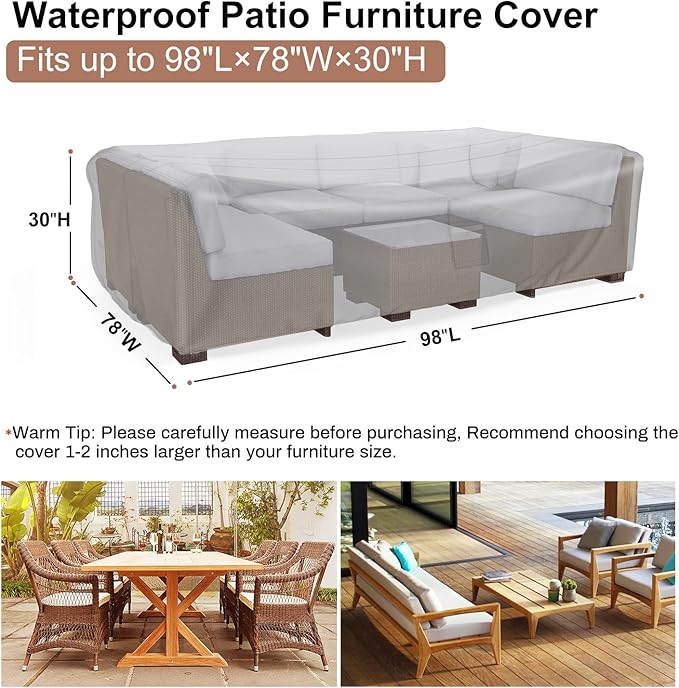 Patio Furniture Set Cover Waterproof, Mrrihand Outdoor Sectional Sofa Set Cover Heavy Duty 600D Table and Chair Set Cover 98" L× 78" W× 30" H