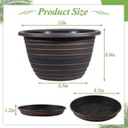 12 Inch Plastic-Flower Pot-for-Indoor Plants, 3 Pack Large planters for Outdoor Plants with Drainage Holes & Saucers, Retro Antique Imitation Decorative Garden Pots Planters
