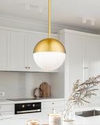 LMS Modern Pendant Lighting Gold Globe Pendant Light Fixture, Mid Century Chandelier One Light Hanging Fixture for Kitchen Island, Adjustable Indoor Lighting for Dinning Room Bedroom, LMS-187